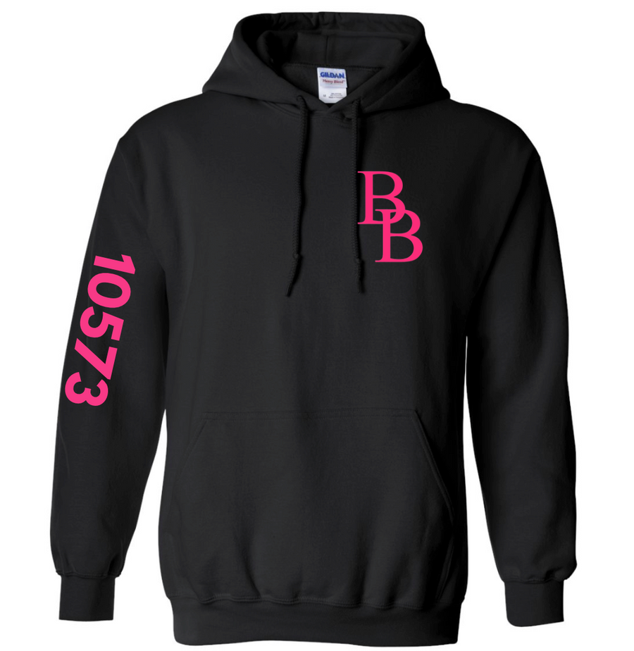Black Hooded Pullover Sweatshirt with Pink BB