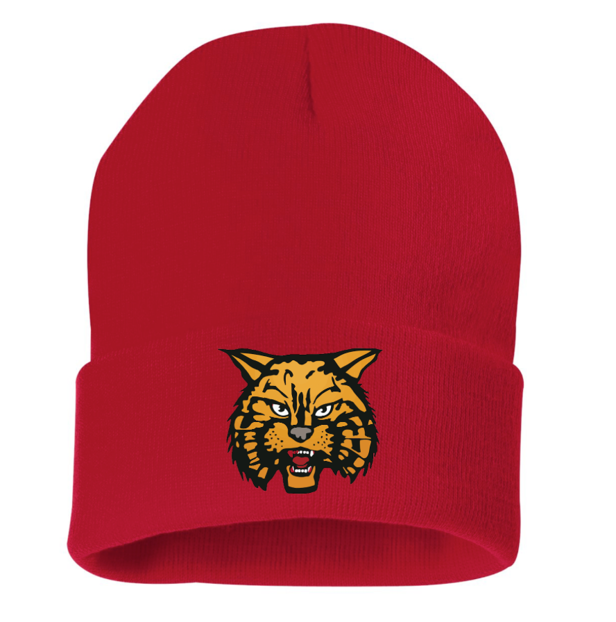 Byram HIlls Red Knit Hat with Bobcat