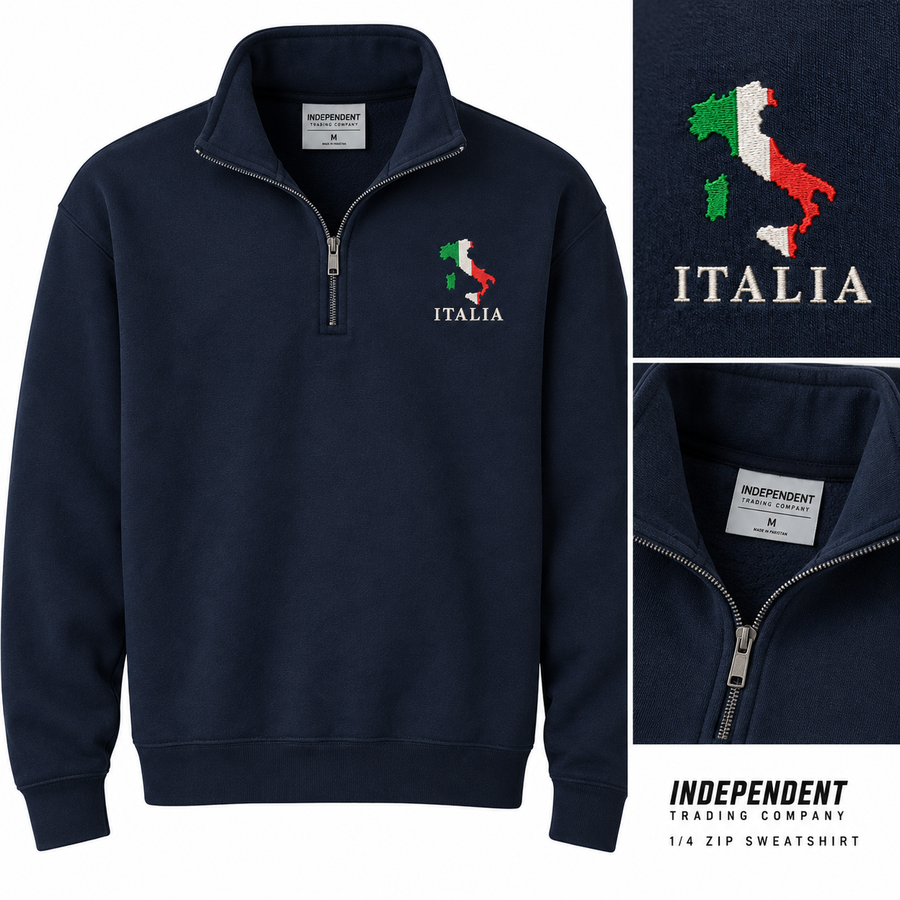 Italian Quarter Zip Sweatshirt -Navy