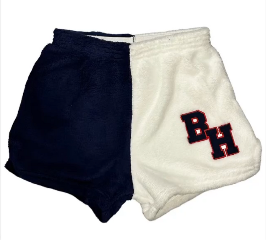 Byram Hills "Embrodiered BH" Fuzzy Shorts  - Navy and White