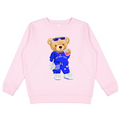 Youth Pink Crew Pullover Sweatshirt with Ridge Street Teddy Bear