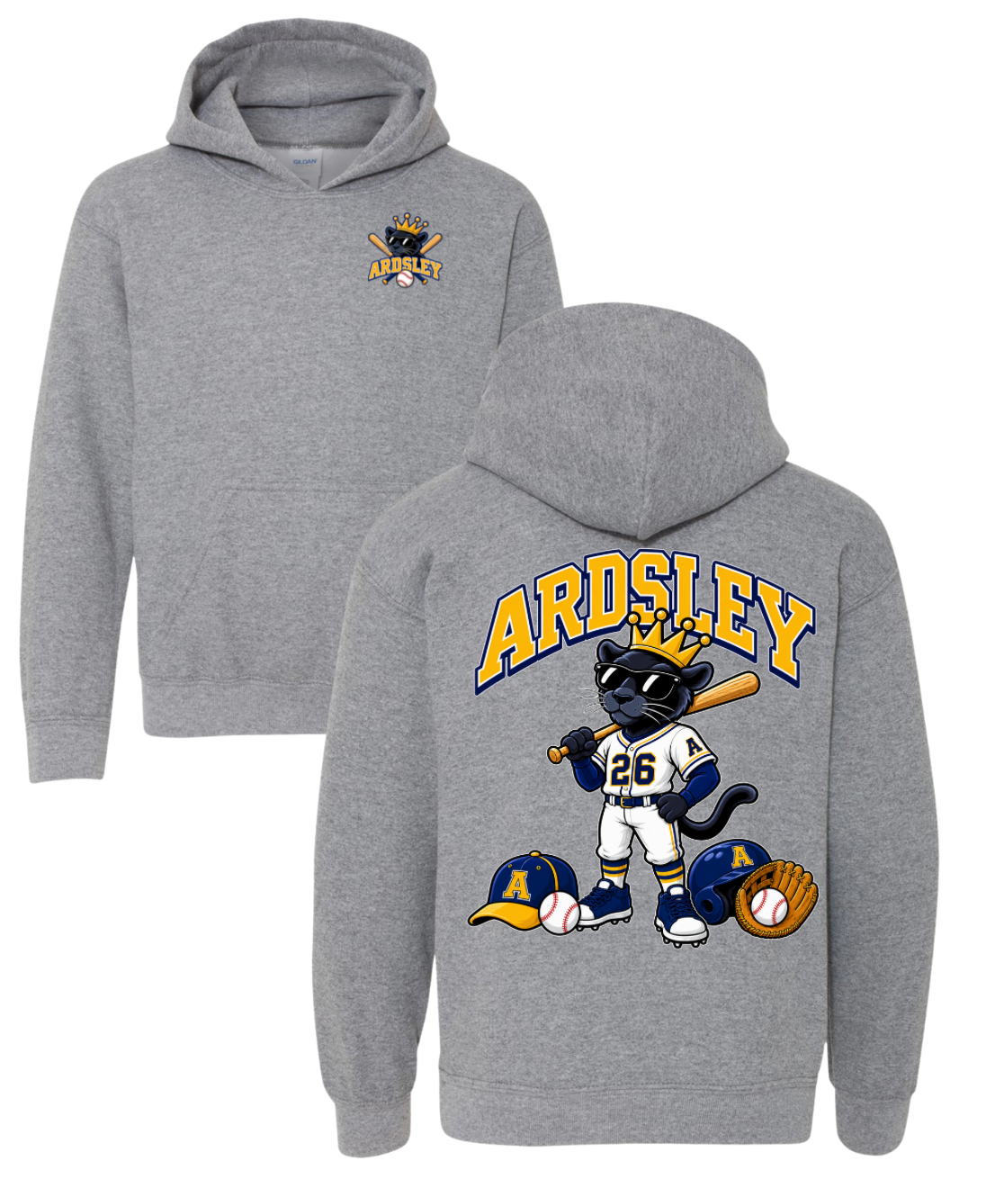 Panther Baseball Hooded Sweatshirt - Grey
