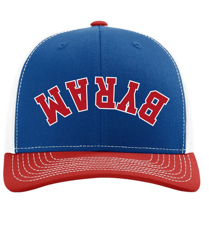 Byram HIlls Upside Down Puff Embrodiery Hat -Red, Royal & White